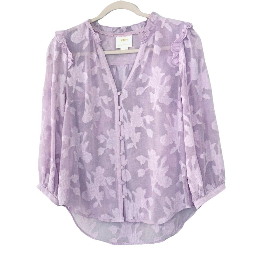 Anthropologie Maeve Mallory Lace Top S Lavender Floral Sheer Coquette Fairycore